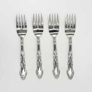 Vintage Carlyle Set of 4 Salad Forks Japan Stainless Flatware Original Box CE21
